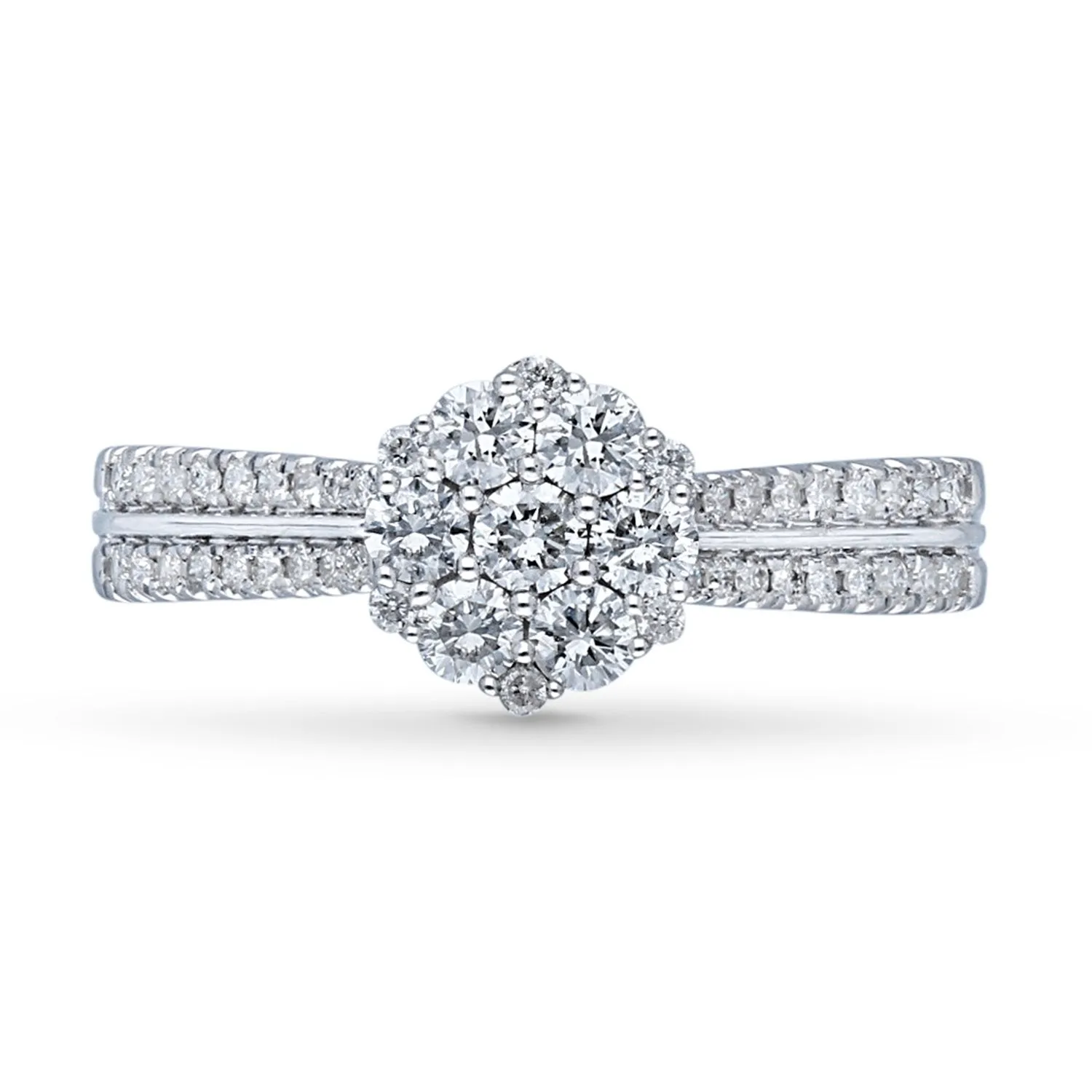 Kallati Eternal Round Cluster Diamond Engagement Ring in 14K White Gold