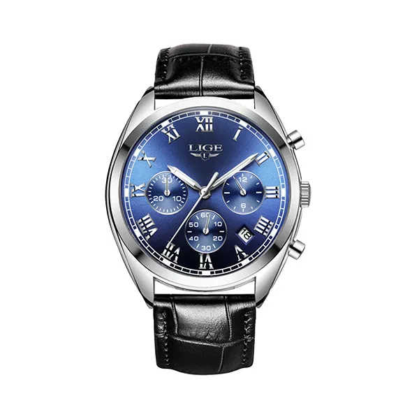 LIGE High End Luxury Mens Watch with Blue Face, 30M Waterproof