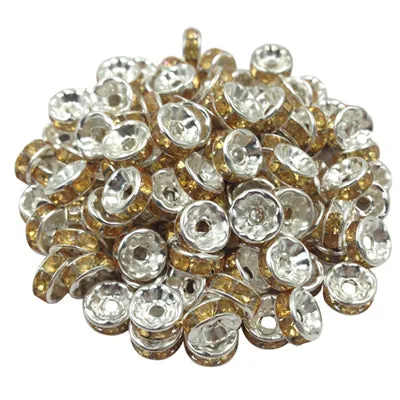 LNRRABC New! 5AAA  Quality 50 piece/lot Cheap Handmade Rhinestone Loose Crystal alloy Rondelle Spacer Beads LIF