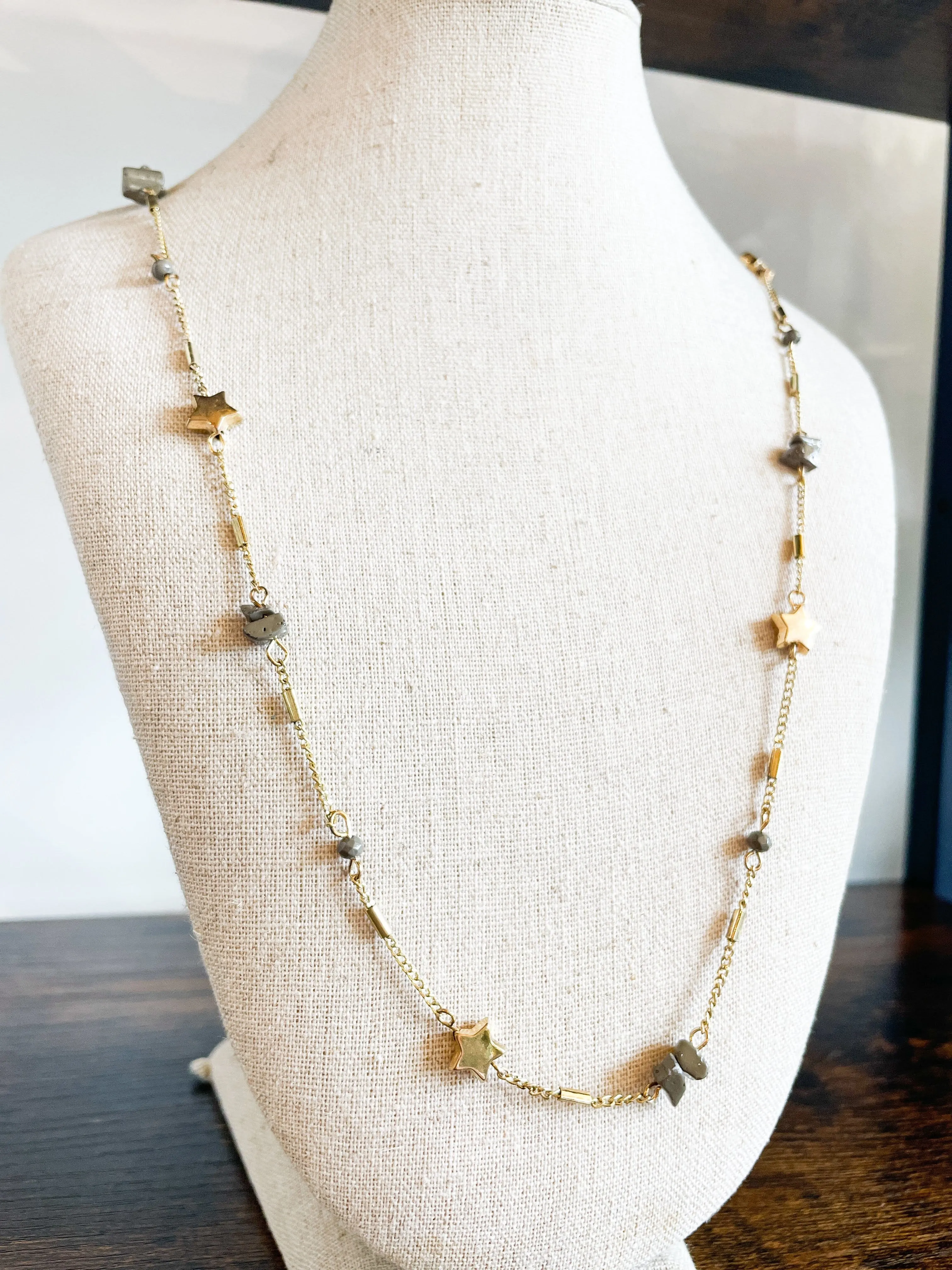 Long Star & Brown Beaded Necklace