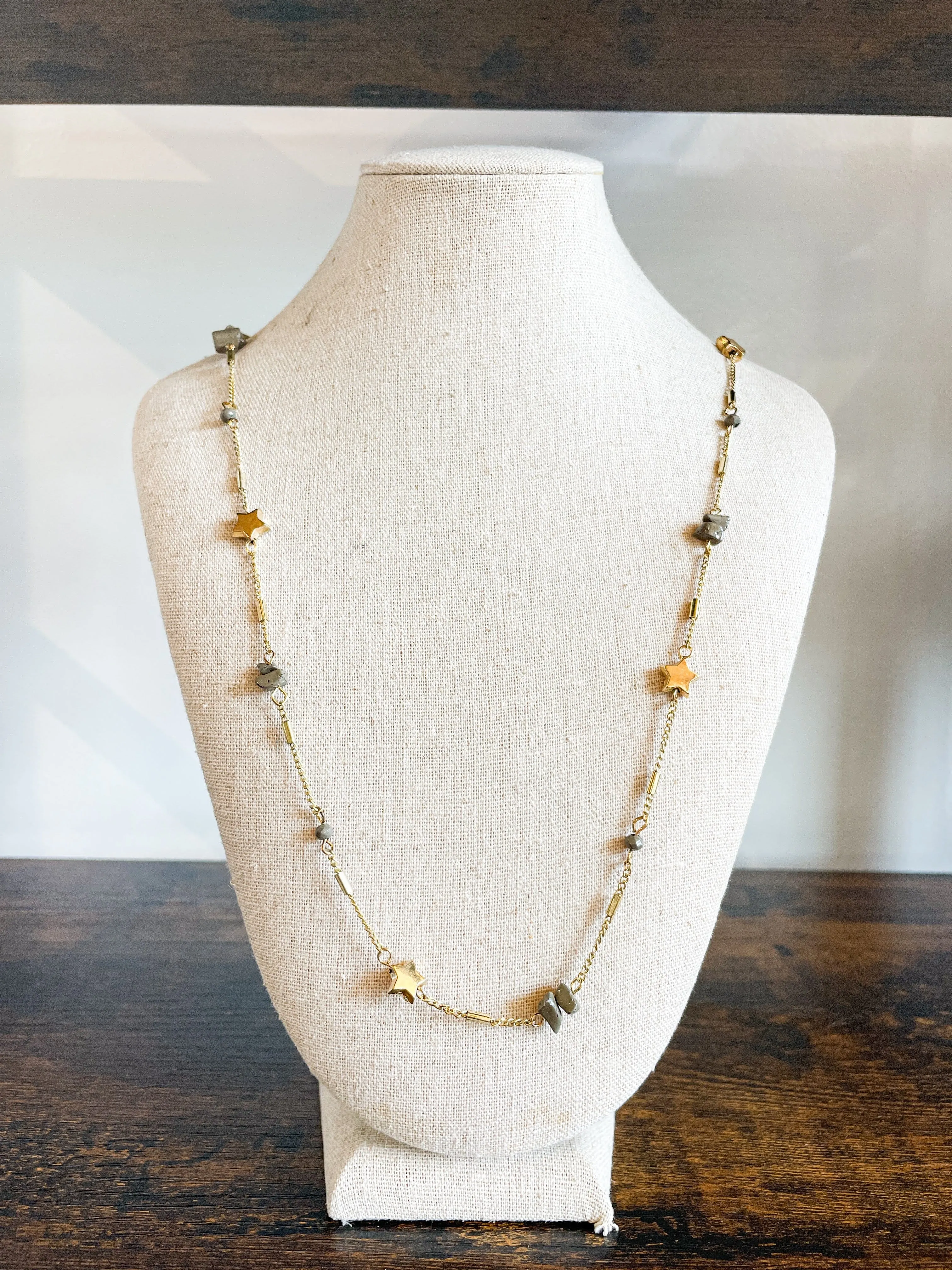 Long Star & Brown Beaded Necklace