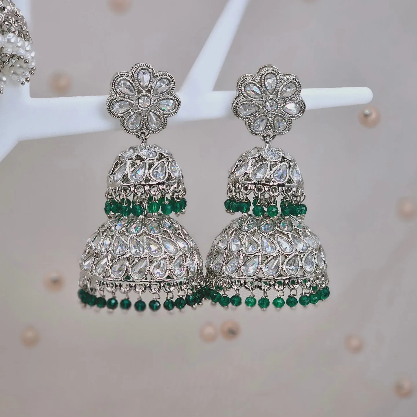 Maira Stunning Silver-Plated Polki Jhumka Earrings with colourfull Accents