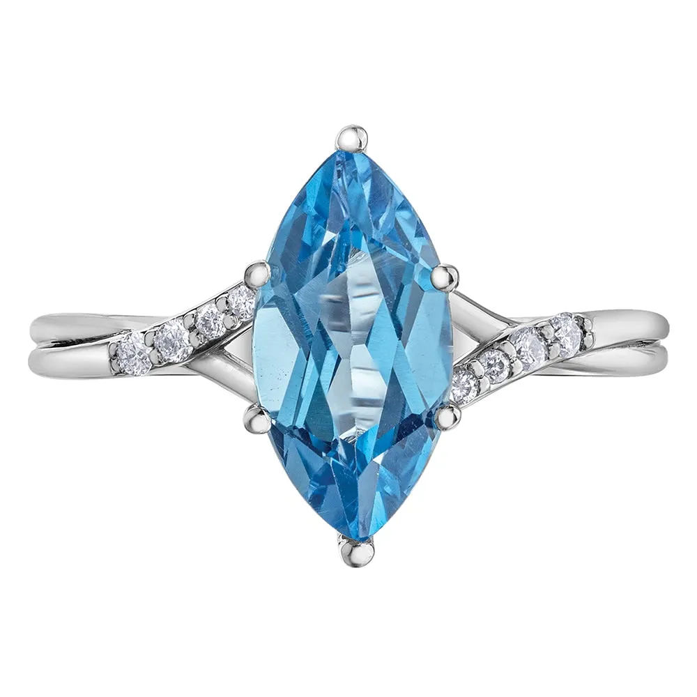 Marquise Cut Blue Topaz and Diamond Ring