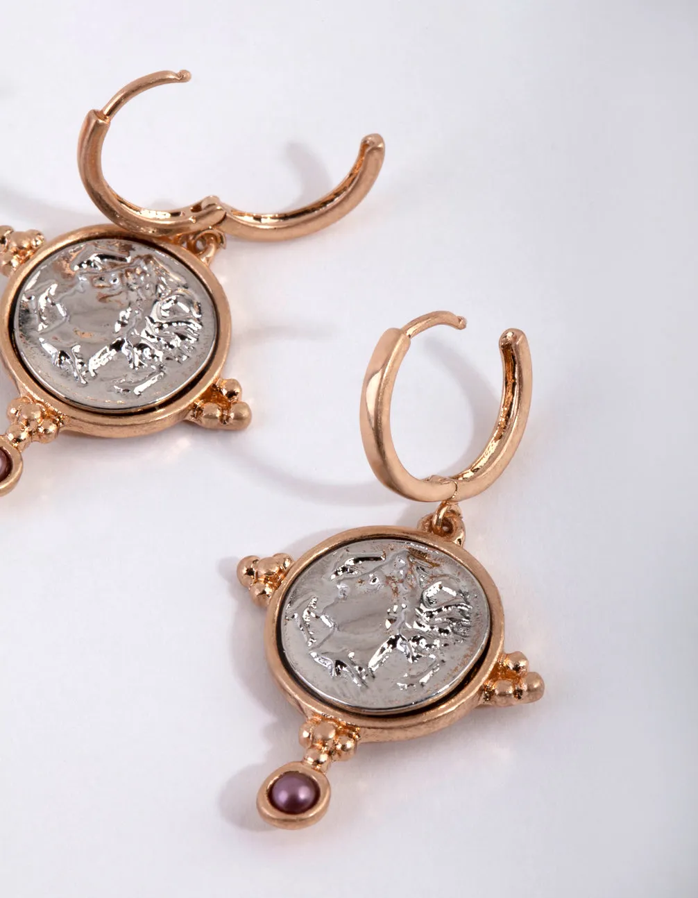 Mixed Metal Encased Coin Hoop Earrings