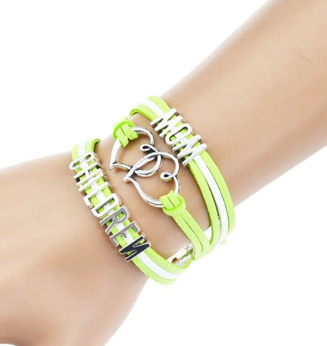 Multilayer Braided Bracelets Antique Alloy Mom Children Alphabet Charm Bracelet Korea Cashmere Leather Bracelet Bangle