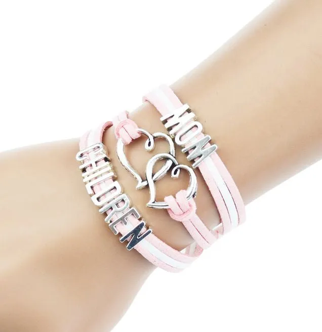 Multilayer Braided Bracelets Antique Alloy Mom Children Alphabet Charm Bracelet Korea Cashmere Leather Bracelet Bangle