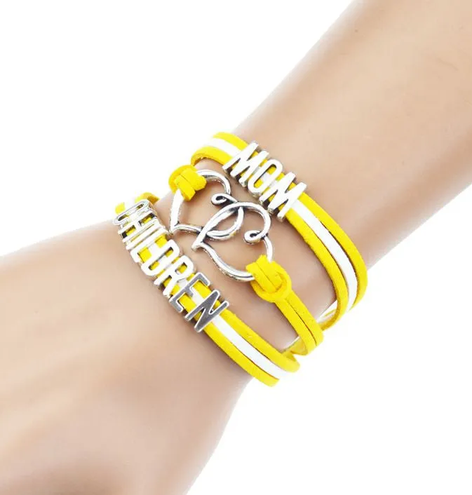 Multilayer Braided Bracelets Antique Alloy Mom Children Alphabet Charm Bracelet Korea Cashmere Leather Bracelet Bangle