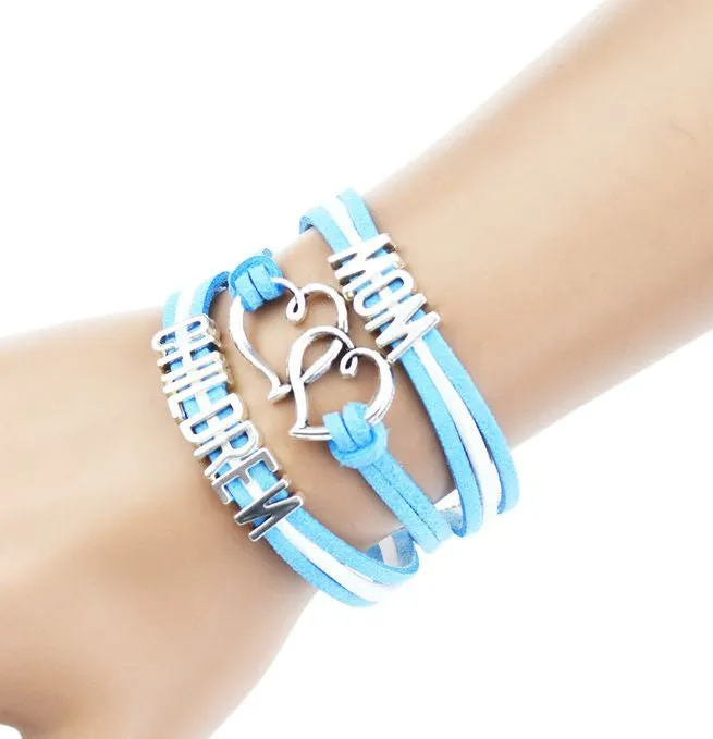 Multilayer Braided Bracelets Antique Alloy Mom Children Alphabet Charm Bracelet Korea Cashmere Leather Bracelet Bangle