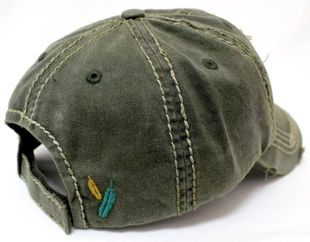 NEW!! OLIVE Triple Feather "Free Spirit" Women's Patch Embroidery Vintage Hat