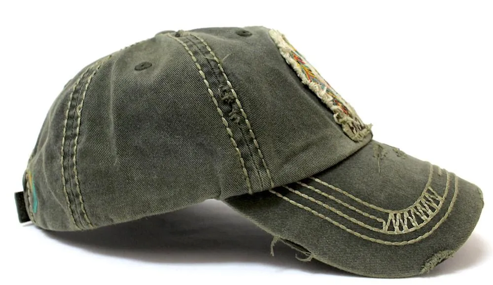 NEW!! OLIVE Triple Feather "Free Spirit" Women's Patch Embroidery Vintage Hat