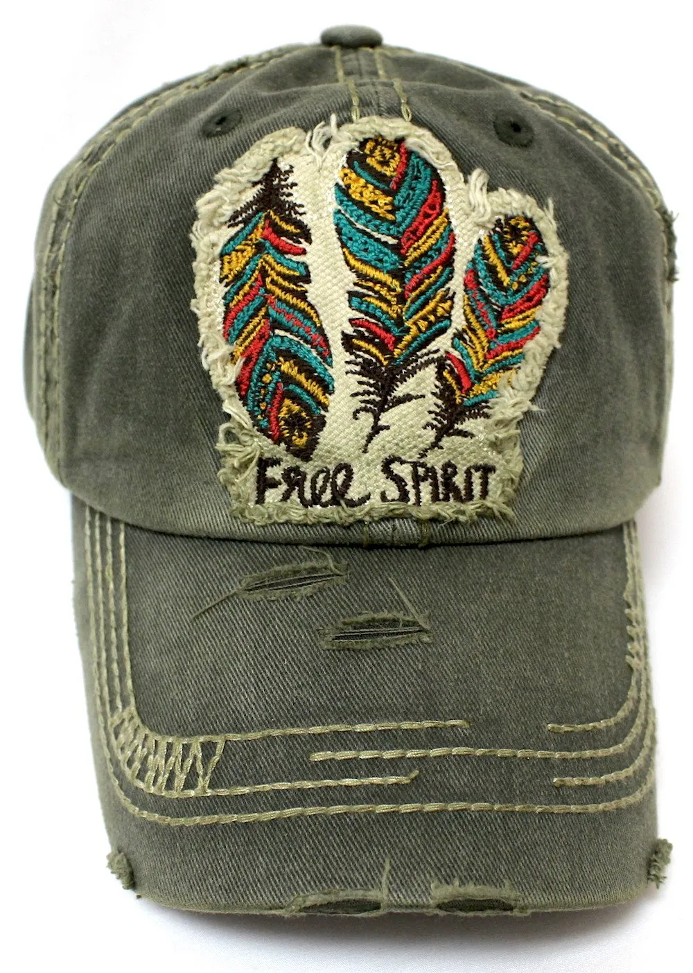 NEW!! OLIVE Triple Feather "Free Spirit" Women's Patch Embroidery Vintage Hat