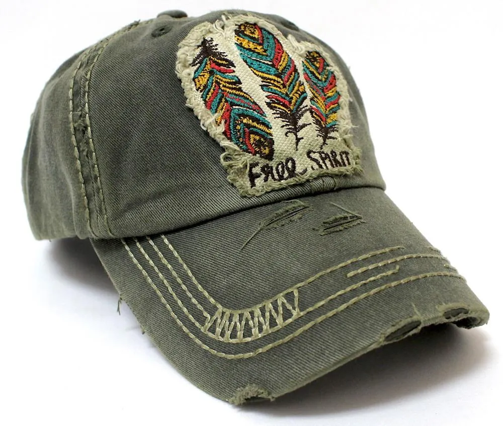 NEW!! OLIVE Triple Feather "Free Spirit" Women's Patch Embroidery Vintage Hat