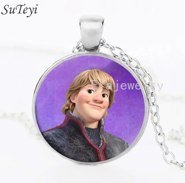 Newest Silver Necklace Elsa Anna Olaf cartoon Girl Jewelry Round Pendant choker Necklace Girls Collar Chain For Children Gift