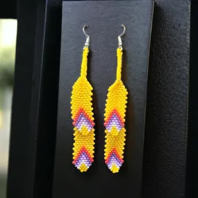 OldTribes™ yellow beaded Feather earrings