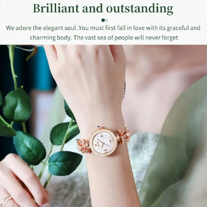 OLEVS 9958 Women Adjustable Drawstring Bracelet Quartz Watch White   Rose Gold