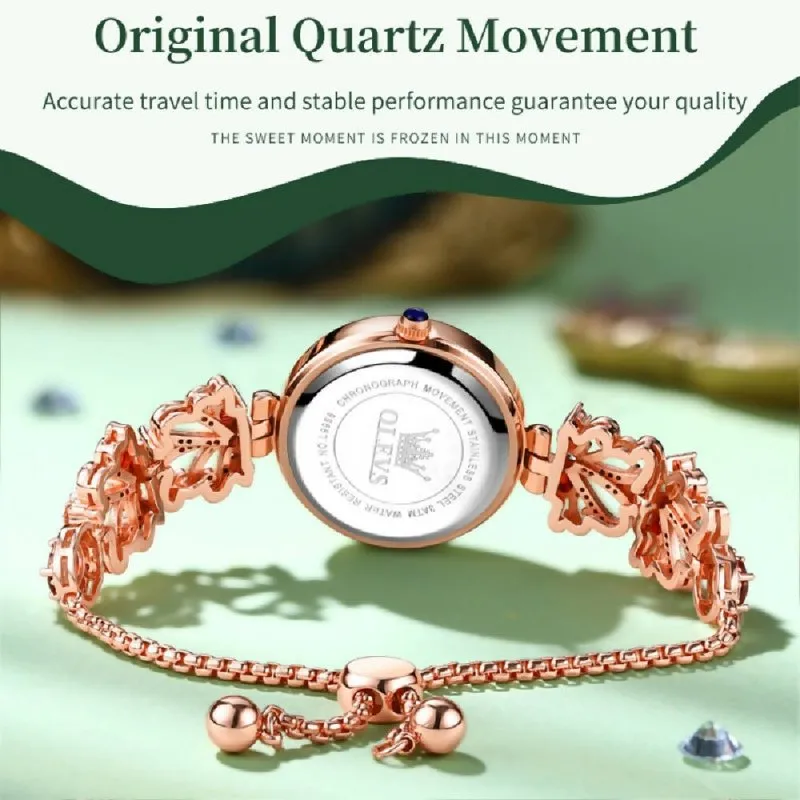 OLEVS 9958 Women Adjustable Drawstring Bracelet Quartz Watch White   Rose Gold