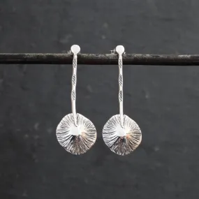 Oxidised Silver Scratched Disc Drop Earrings