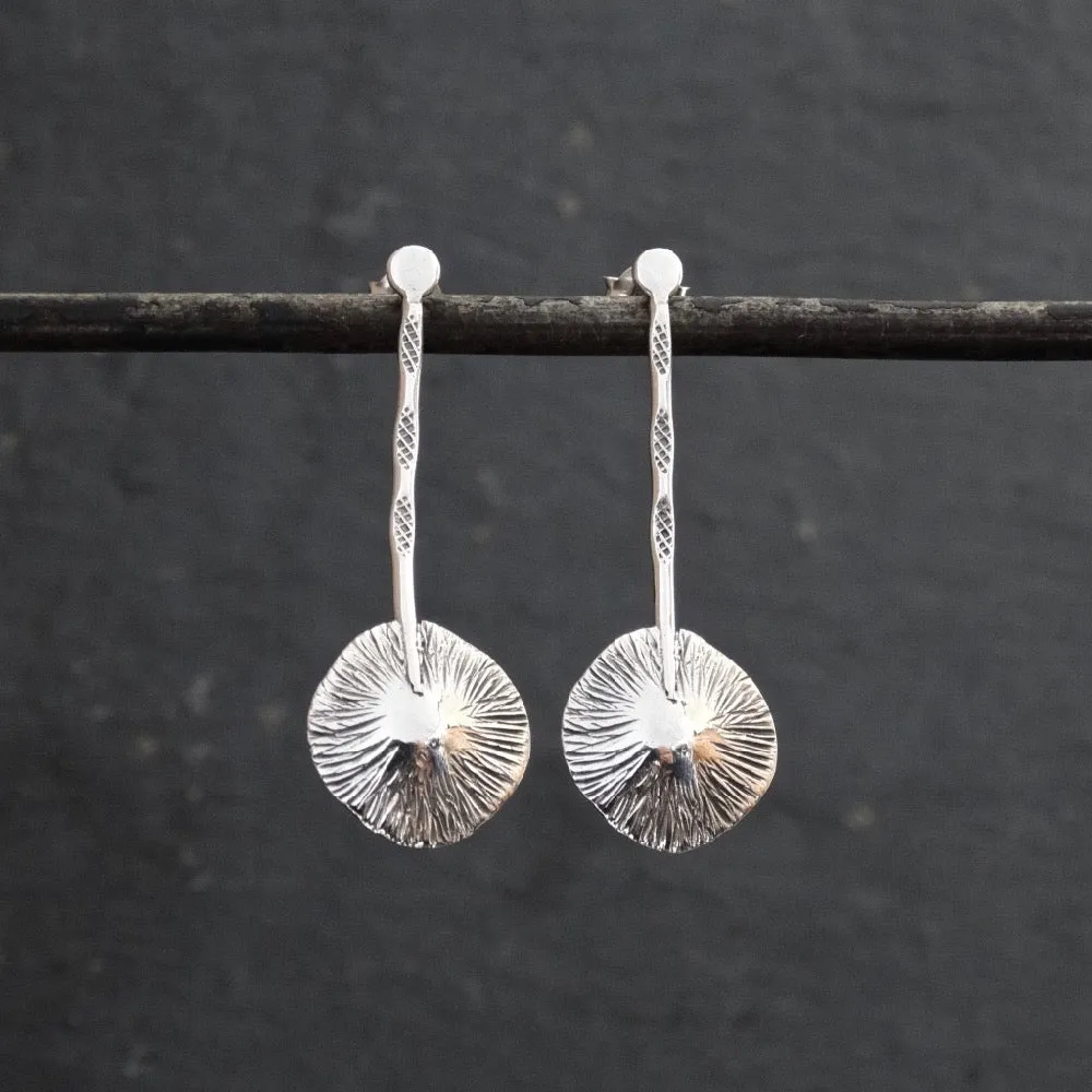 Oxidised Silver Scratched Disc Drop Earrings