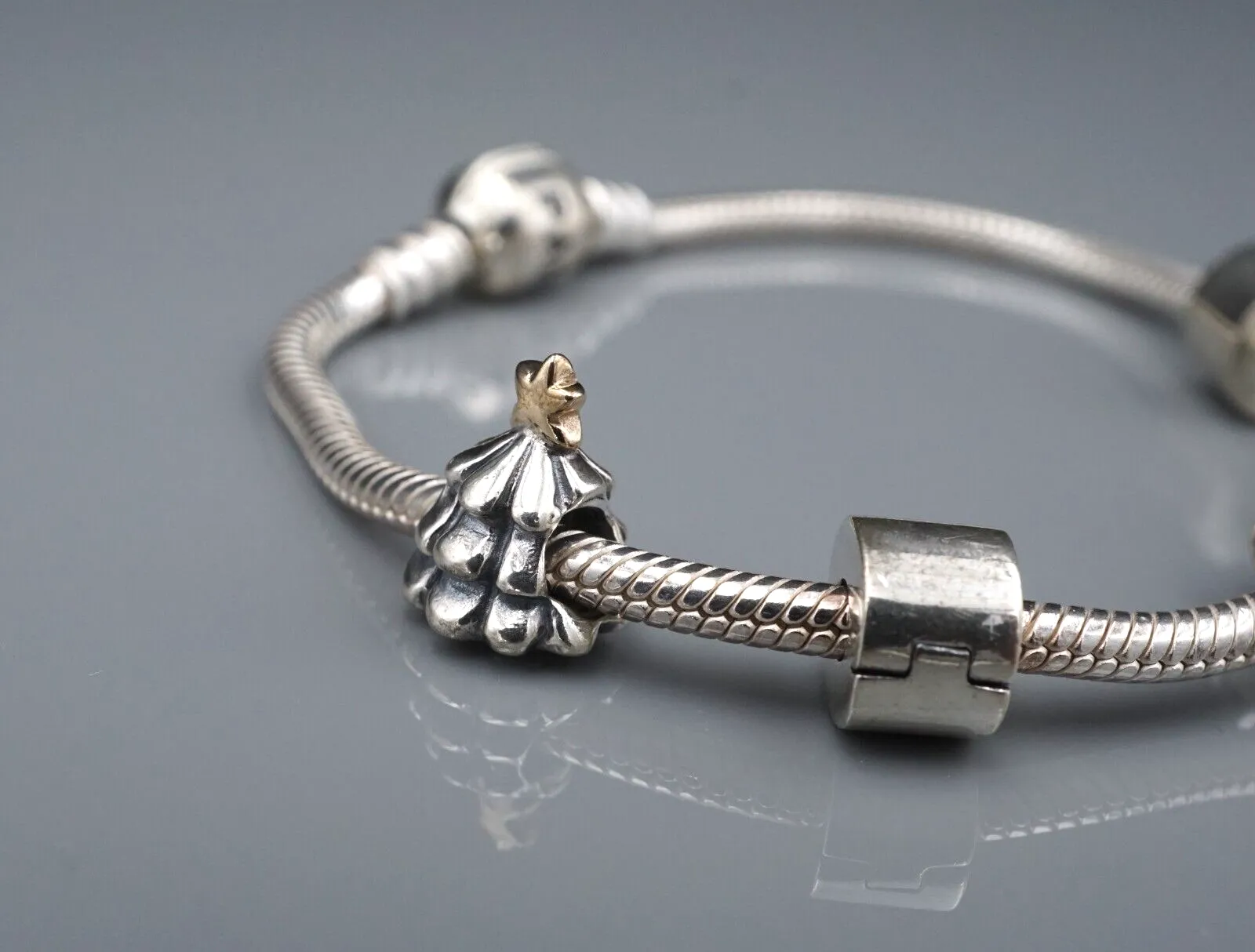 Pandora Loaded Charm Bracelet Sterling Silver 14k Football Tree Turtle 7" BS2712