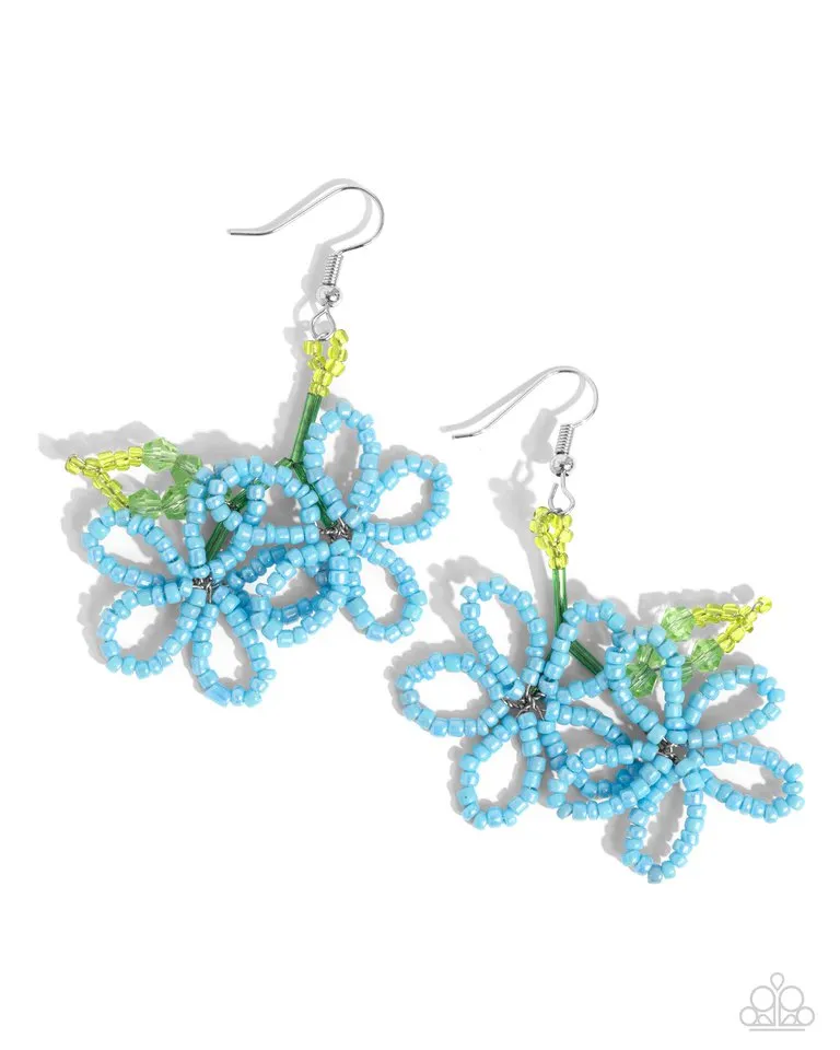 Paparazzi Earring ~ Beaded Blooms - Blue