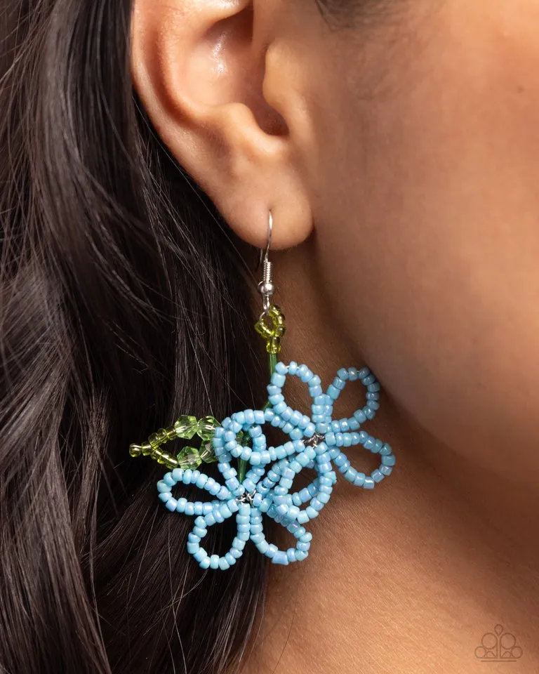 Paparazzi Earring ~ Beaded Blooms - Blue