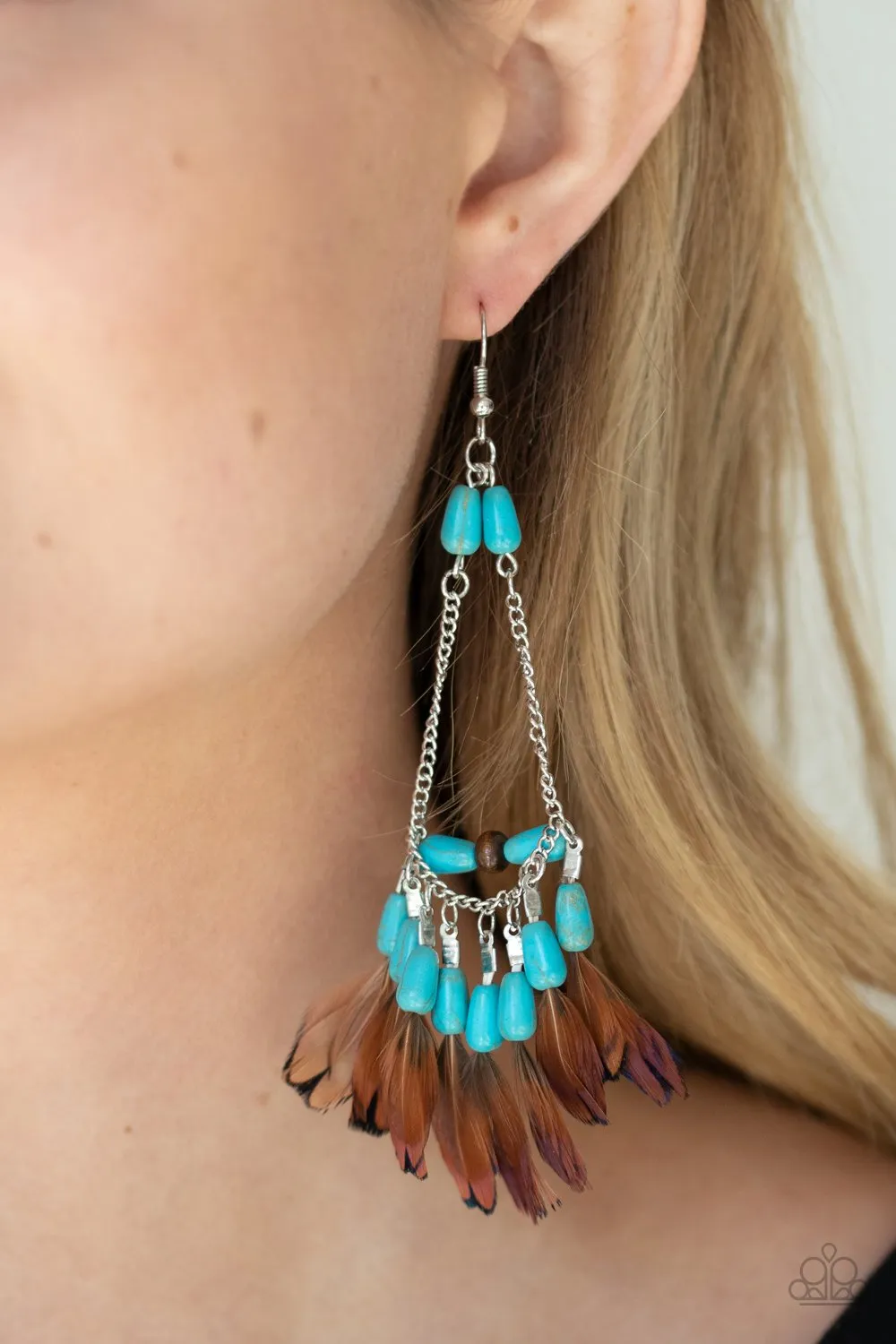 Paparazzi Haute Hawk - Blue Feather Earrings