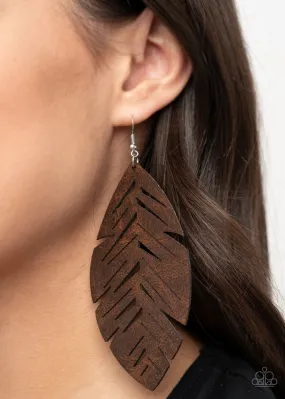 Paparazzi I Want To Fly - Brown Leather Earrings