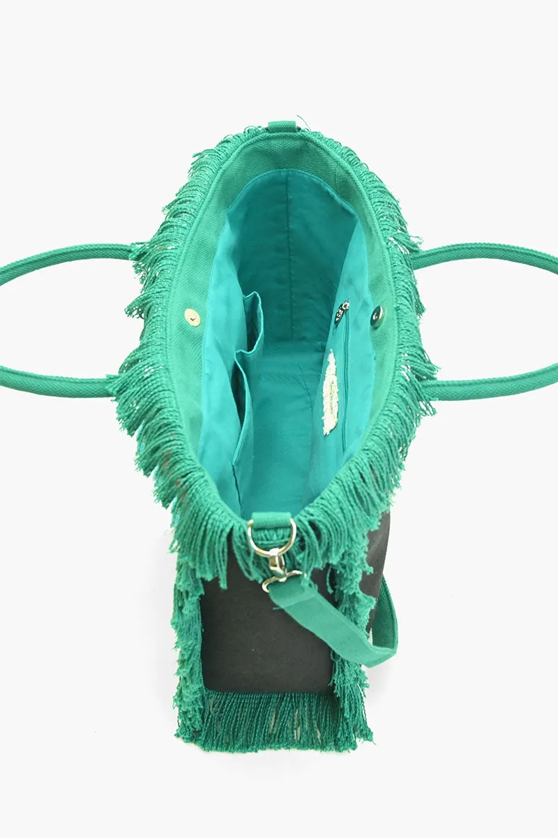 Parrot Beaded Fringed Tote