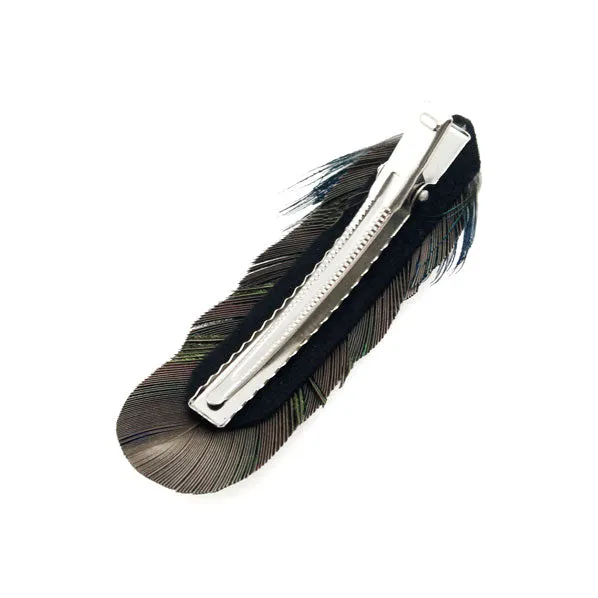 Peacock Feather Hair Clip with Rhinestones