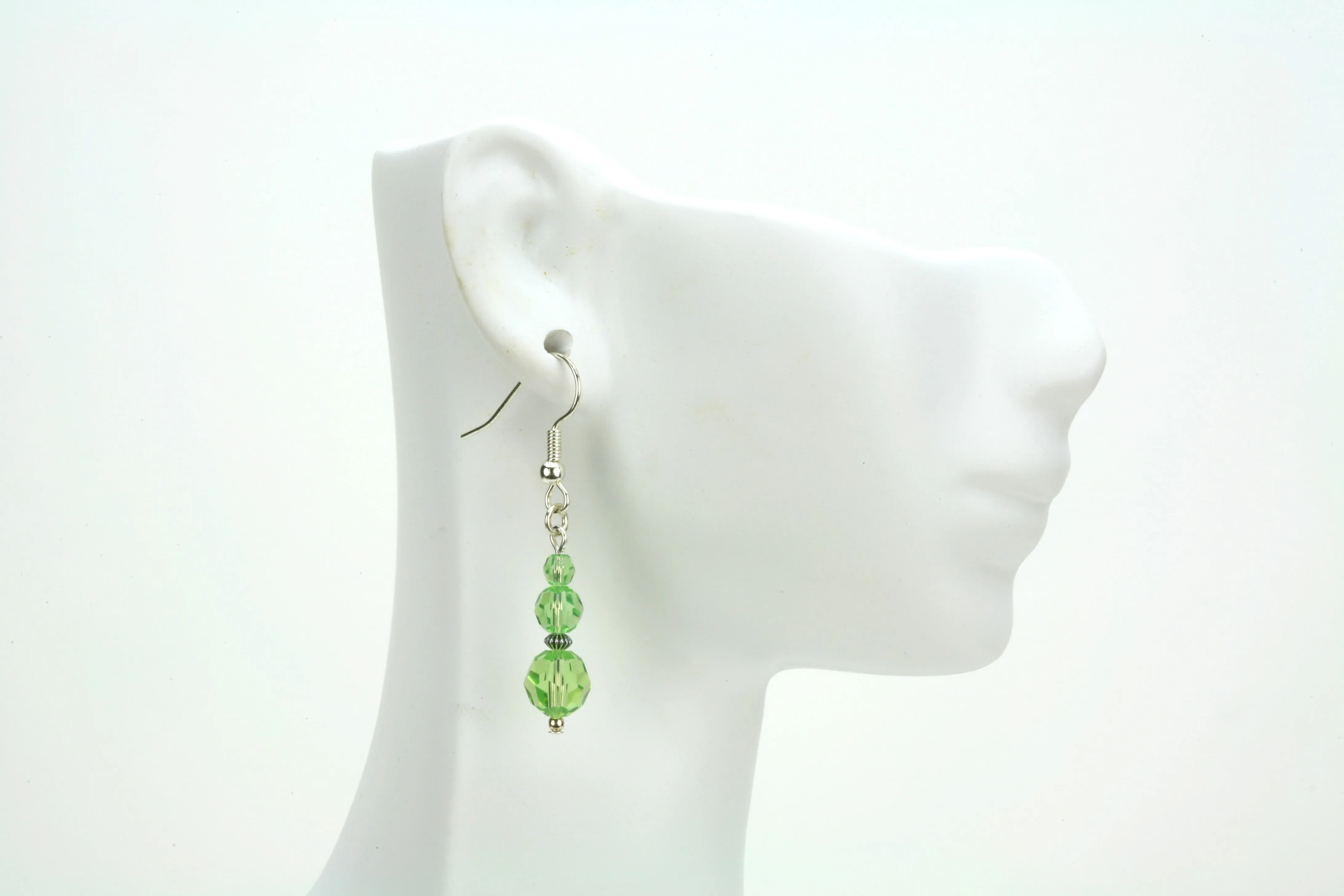 Peridot Three Bead August Birthstone Silver Earrings