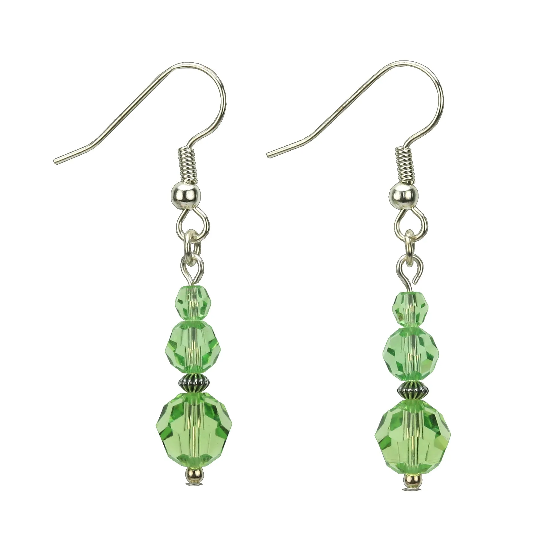 Peridot Three Bead August Birthstone Silver Earrings