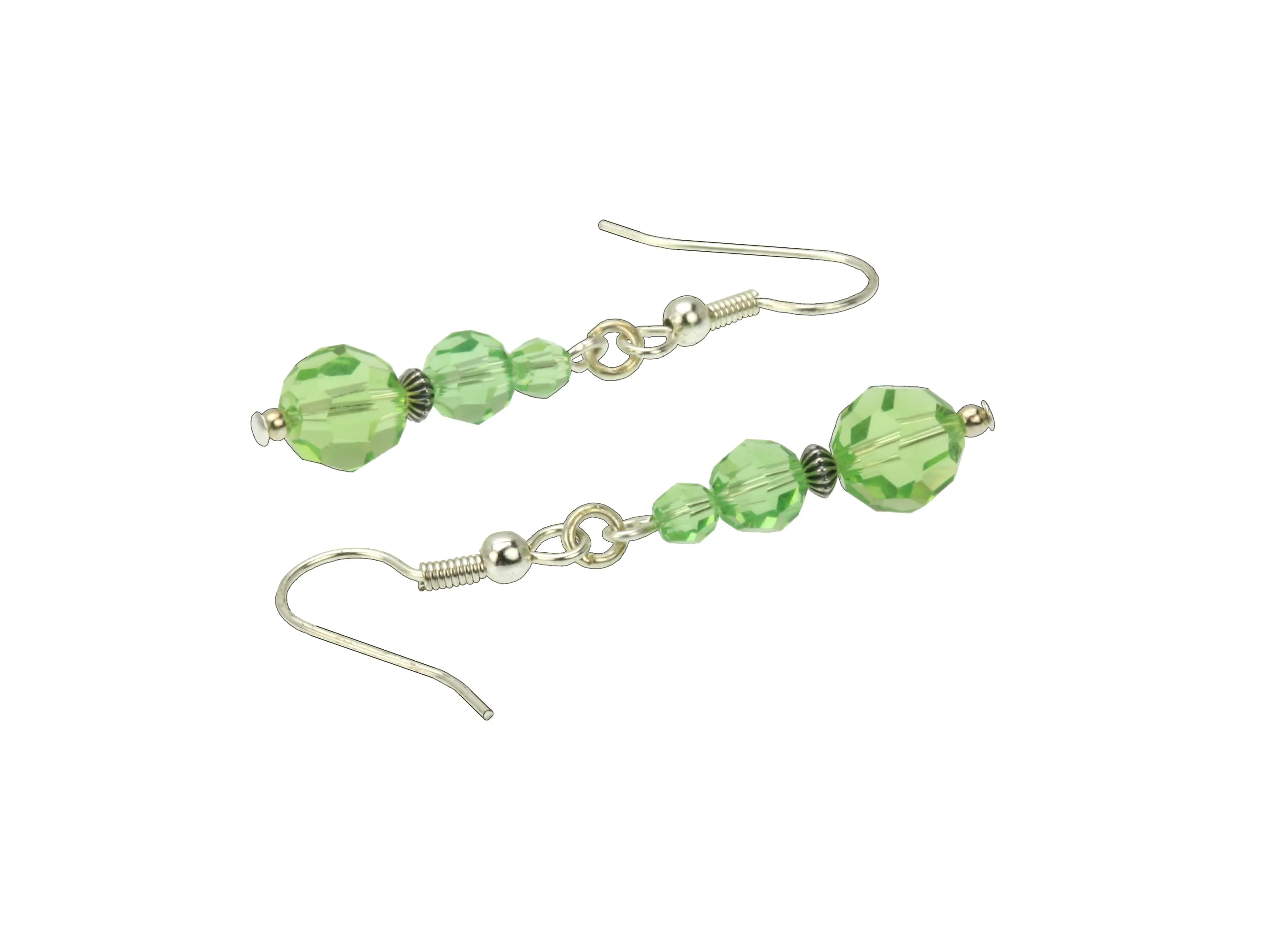 Peridot Three Bead August Birthstone Silver Earrings