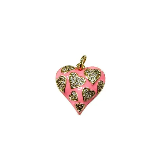 Pink Heart Inlay CZ Charm