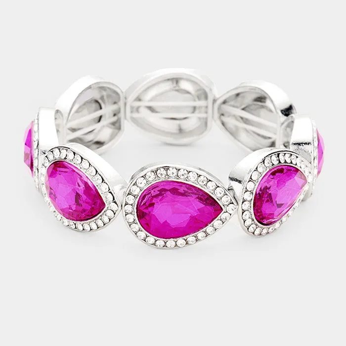 PORSHA - purple clear marquise crystal rhinestone stretch bracelet