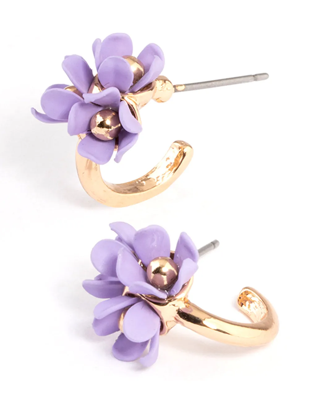 Purple Mini Flower Cluster Huggie Earrings