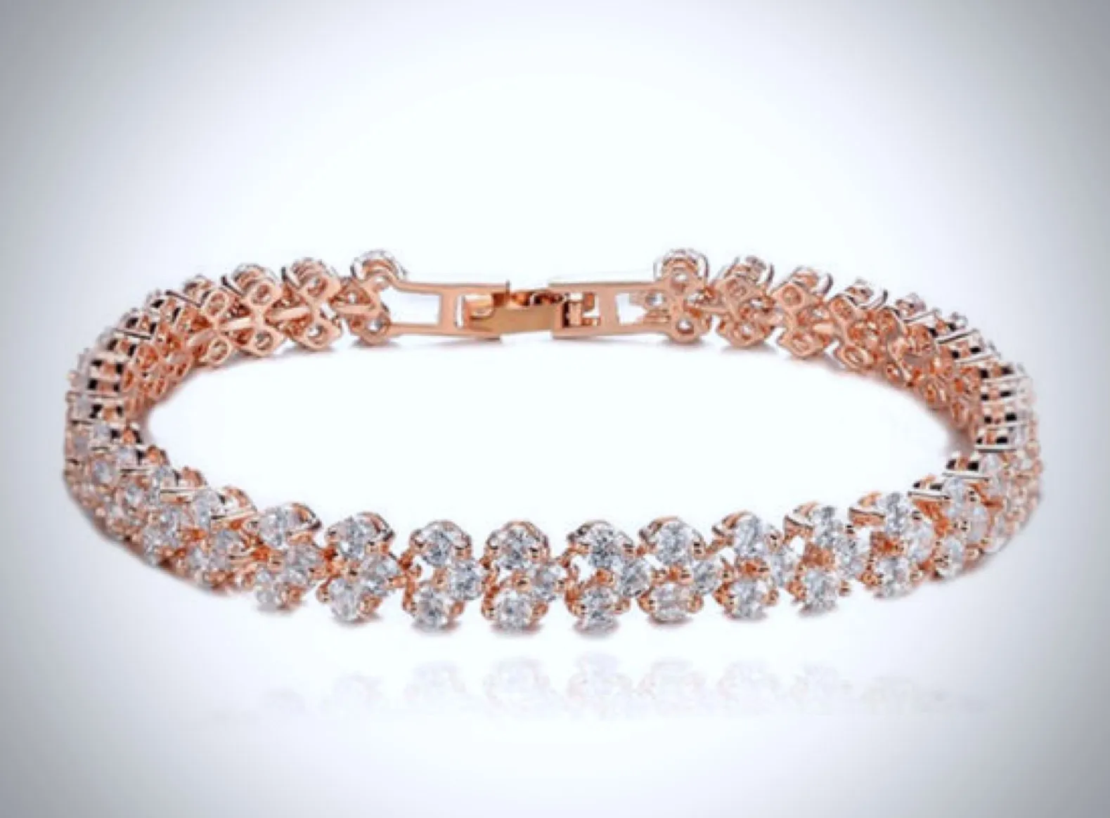 "Milan" - Cubic Zirconia Rose Gold Bracelet and Earrings Set