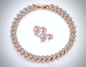 "Milan" - Cubic Zirconia Rose Gold Bracelet and Earrings Set