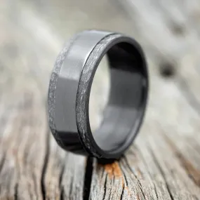 "SEDONA" - RAISED CENTER & HAMMERED EDGES WEDDING RING - BLACK ZIRCONIUM - SIZE 9