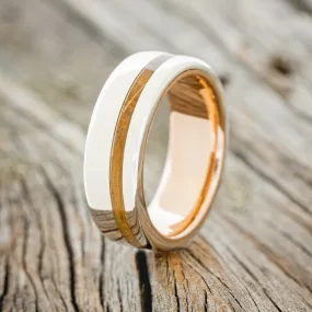 "VERTIGO" - WHISKEY BARREL OAK WEDDING RING WITH A 14K ROSE GOLD LINING - SILVER - SIZE 9 1/4