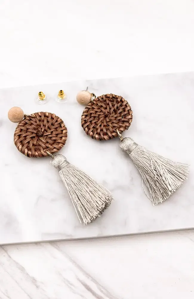 RATTAN WICKER FRINGE EARRINGS