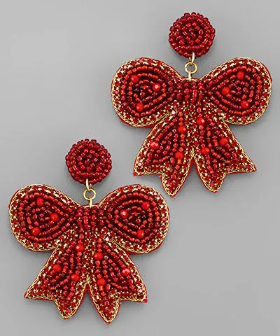 Red Beaded Bow Earring