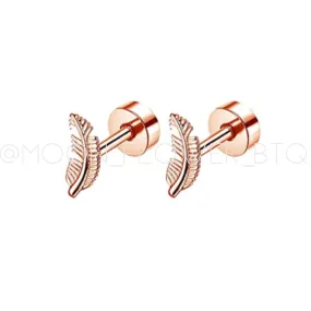 Rose Gold Feather Flat Back Earrings