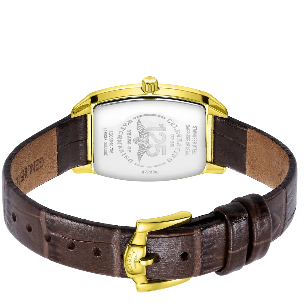 Rotary Gents Yellow Gold Plated Ultra Slim Brown Leather Watch