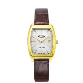 Rotary Gents Yellow Gold Plated Ultra Slim Brown Leather Watch