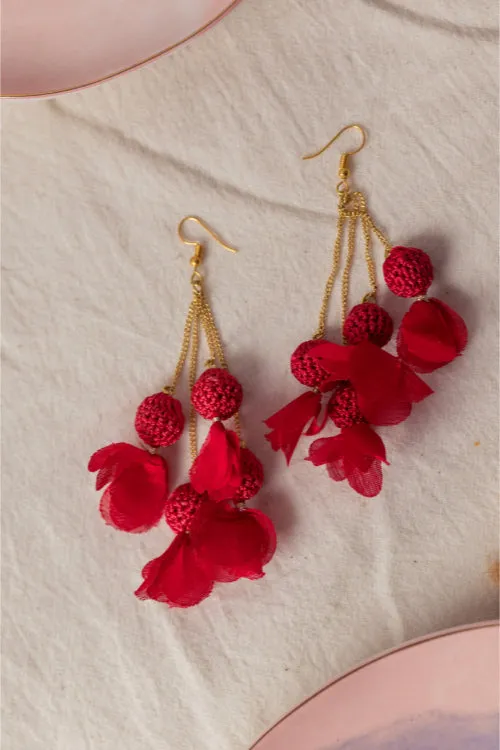 Samoolam Swing Earrings - Red Floral