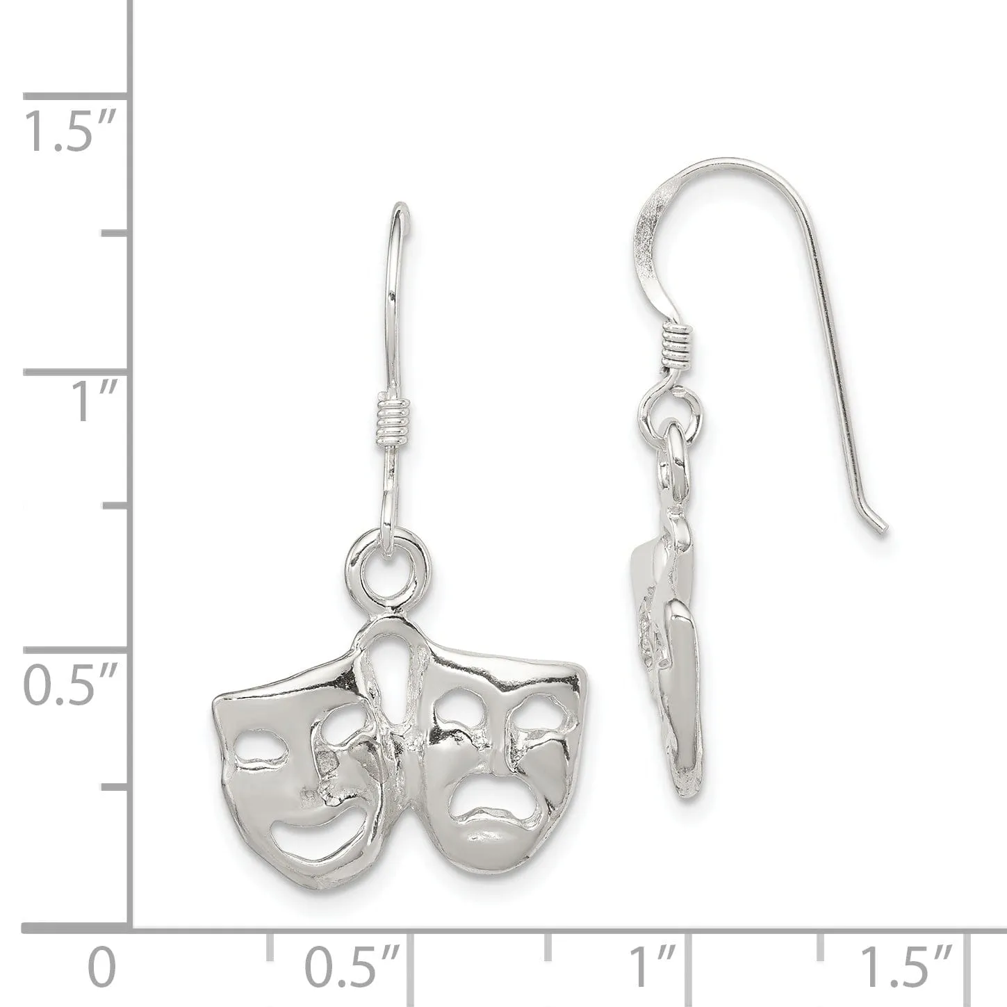 Silver Comedy/Tragedy Dangle Hook Earrings