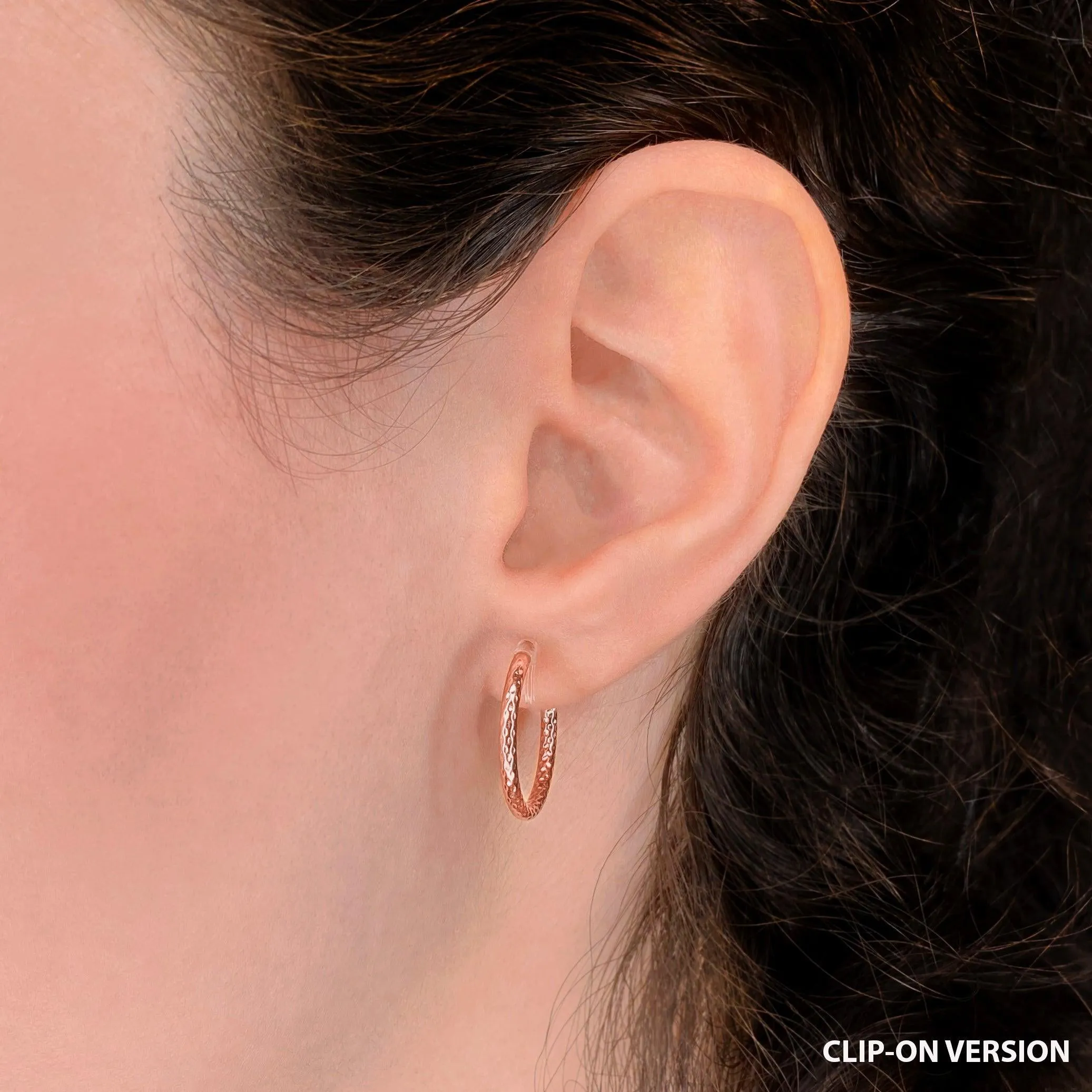 SMALL TEXTURED HOOP CLIP-ON EARRINGS IN ROSE GOLD