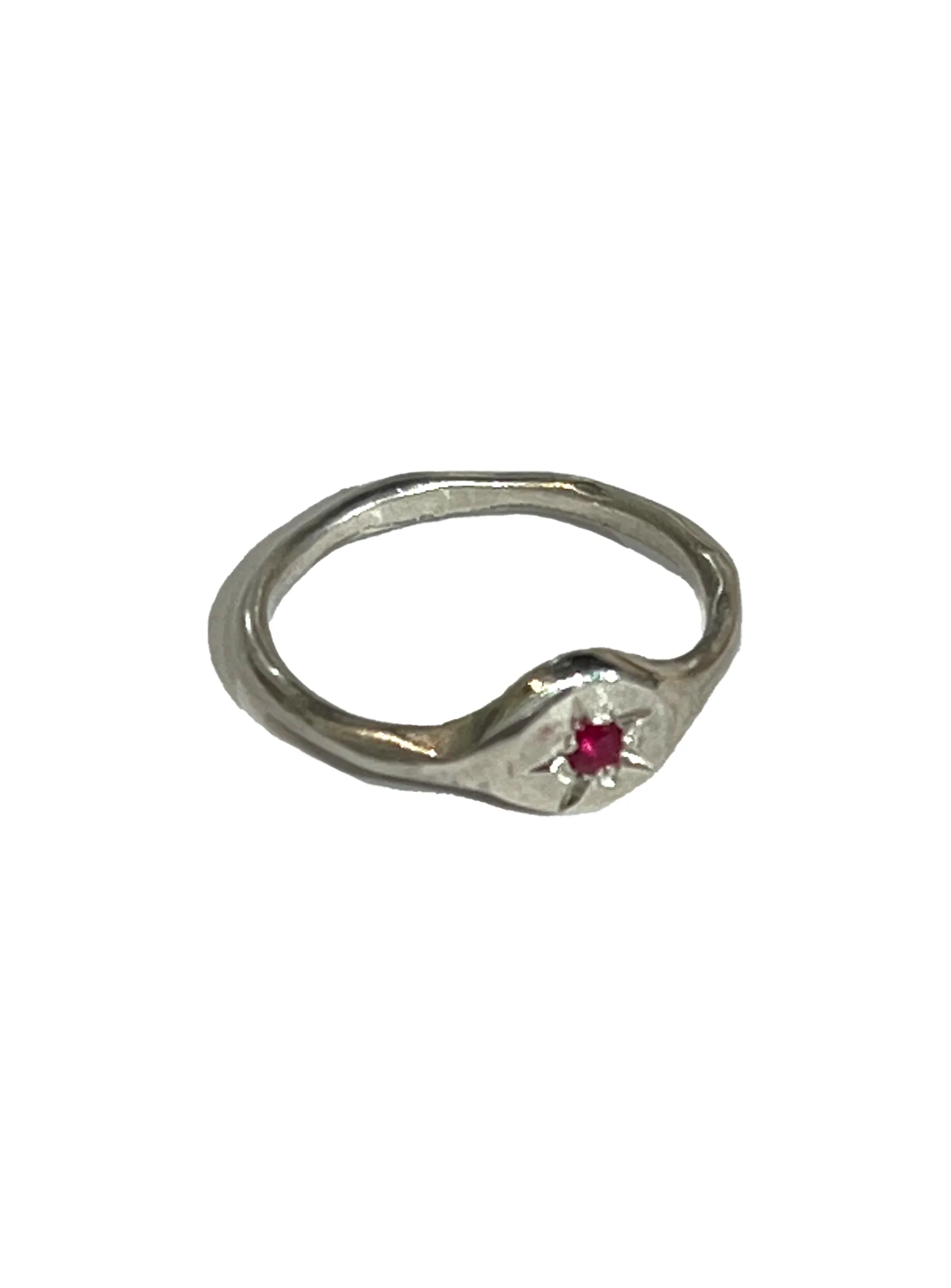 Sonja Fries | Sterling silver text ring with ruby and colored diamonds