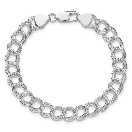 Sterling Silver 7.75mm Solid Double Link Charm Bracelet