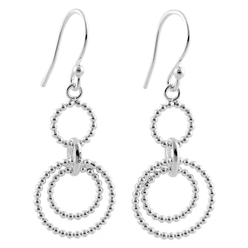 Sterling Silver Beaded Rings Dangle Hook Earrings